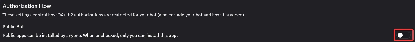 Disabling Public Bot on the Discord Developer Portal