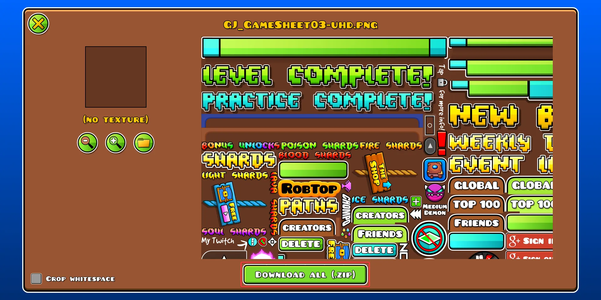 Downloading &amp; extracting the spritesheet textures